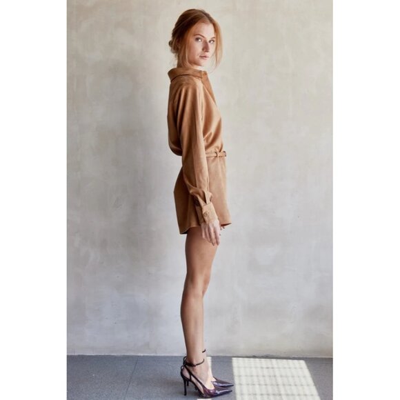 NWT Alexis Archers Romper Tan Vegan Suede Long Sleeve Size XS - Picture 6 of 10